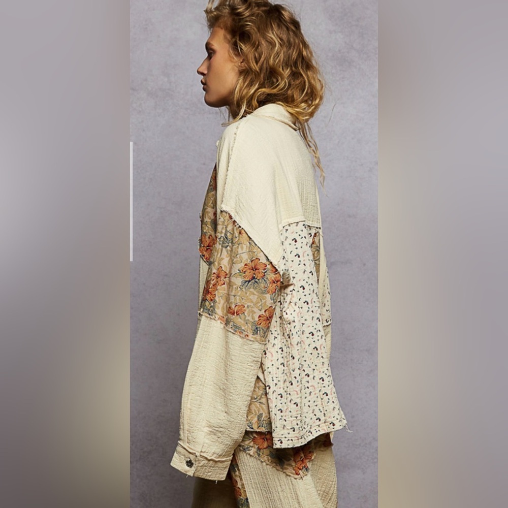 POL Top Only Floral Patchwork Button Down Shirt. … - image 2